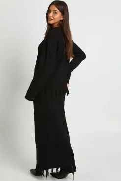 Ensemble pull oversize avec ourlet à pampilles et jupe en maille tricotée