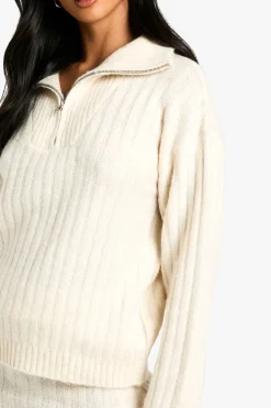 Ensemble pull oversize en maille douce à côtes épaisses avec col zippé et mini-jupe
