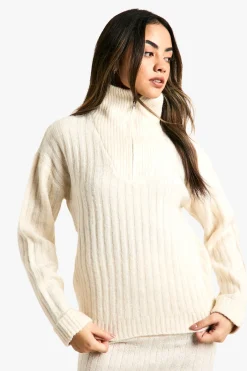 boohoo Ensemble pull surdimensionné en tricot doux à côtes épaisses avec col zippé et mini-jupe<Femme Pulls Et Gilets|Toutes Les Mailles