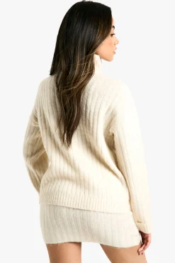 boohoo Ensemble pull surdimensionné en tricot doux à côtes épaisses avec col zippé et mini-jupe<Femme Pulls Et Gilets|Toutes Les Mailles