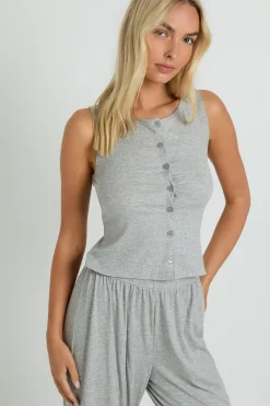 Ensemble pyjama avec haut à côtes douces à boutons traversants et pantalon à jambes larges