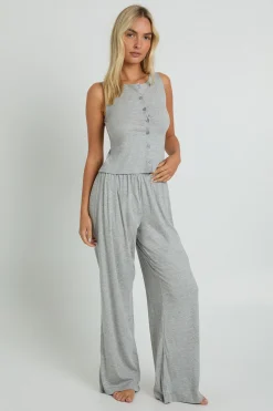 Ensemble pyjama avec haut à côtes douces à boutons traversants et pantalon à jambes larges