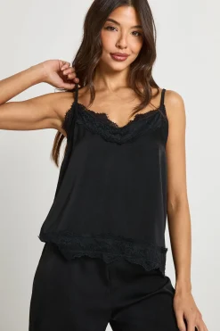 Ensemble pyjama camisole et pantalon avec finition en dentelle à effet cils