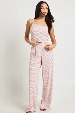 boohoo Ensemble Pyjama Caraco Et Pantalon En Jersey Côtelé Rayé Doux<Femme Pyjamas