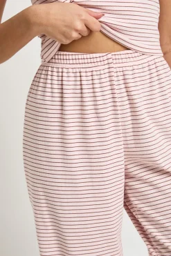 boohoo Ensemble Pyjama Caraco Et Pantalon En Jersey Côtelé Rayé Doux<Femme Pyjamas