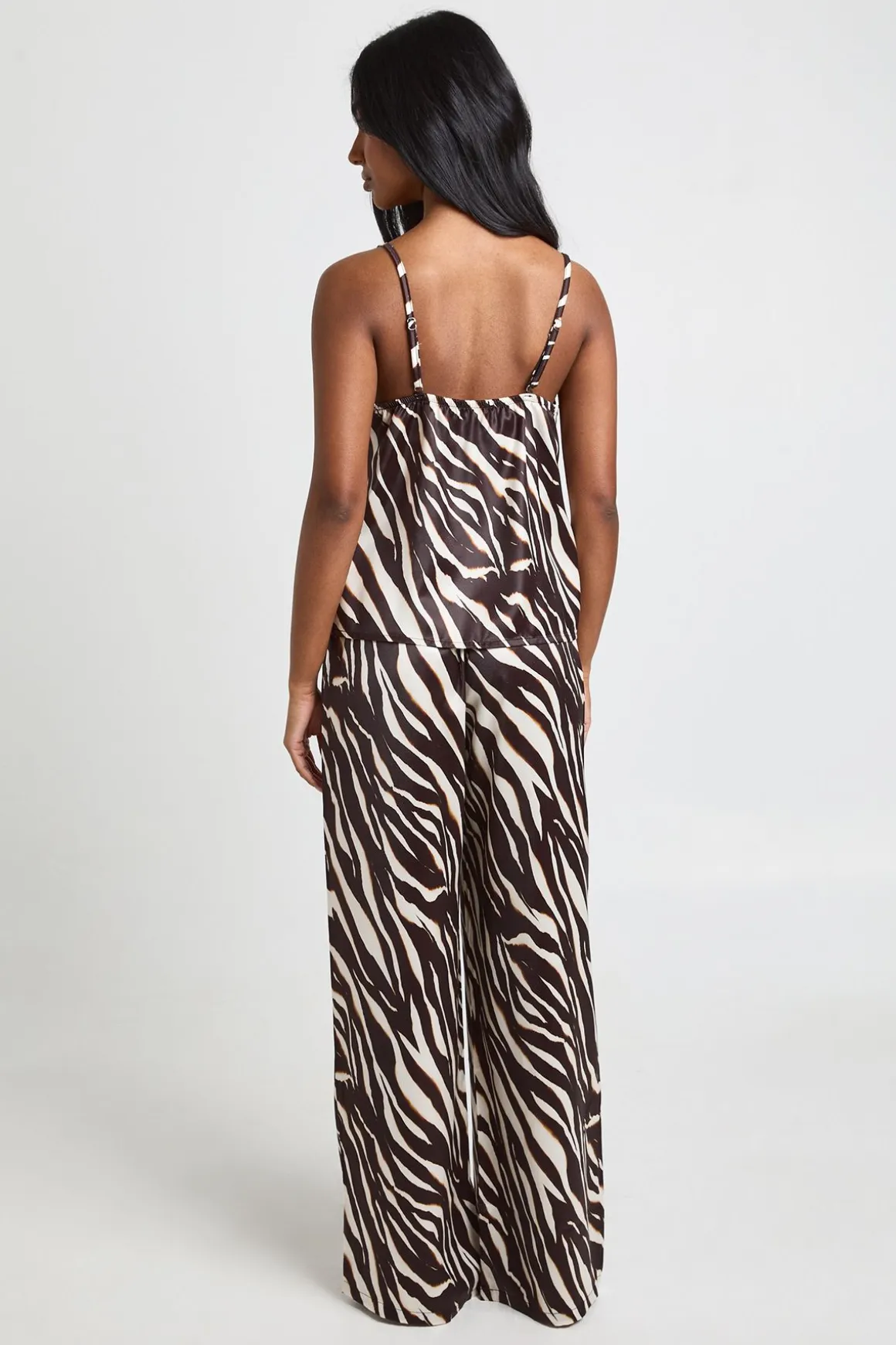 Ensemble Pyjama Caraco Et Pantalon Large En Satin Imprimé Zèbre