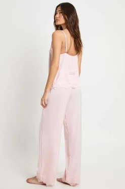 boohoo Ensemble Pyjama Caraco et Pantalon avec Bordure en Dentelle Cils<Femme Satin Et Dentelle|Pyjamas