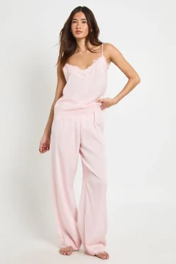 boohoo Ensemble Pyjama Caraco et Pantalon avec Bordure en Dentelle Cils<Femme Satin Et Dentelle|Pyjamas