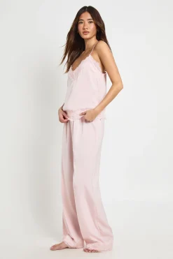 boohoo Ensemble Pyjama Caraco et Pantalon avec Bordure en Dentelle Cils<Femme Satin Et Dentelle|Pyjamas