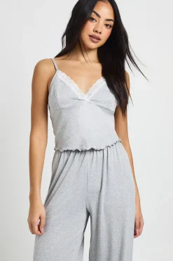 Ensemble Pyjama Caraco Et Pantalon En Jersey Avec Finitions Dentelle
