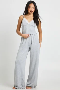 Ensemble Pyjama Caraco Et Pantalon En Jersey Avec Finitions Dentelle