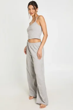 boohoo Ensemble Pyjama Caraco Et Pantalon Côtelé À Détails Contrastants<Femme Tons Neutres|Pyjamas