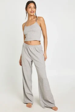 boohoo Ensemble Pyjama Caraco Et Pantalon Côtelé À Détails Contrastants<Femme Tons Neutres|Pyjamas
