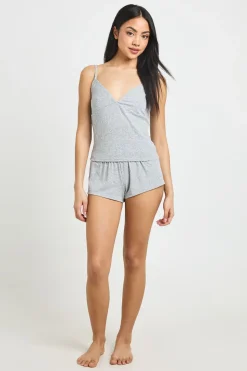 Ensemble Pyjama Caraco Et Short En Pointelle Avec Bordure En Dentelle
