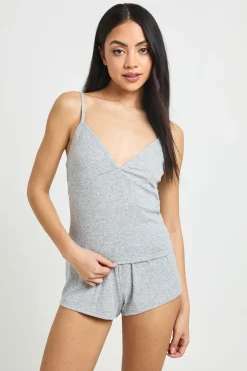 Ensemble Pyjama Caraco Et Short En Pointelle Avec Bordure En Dentelle