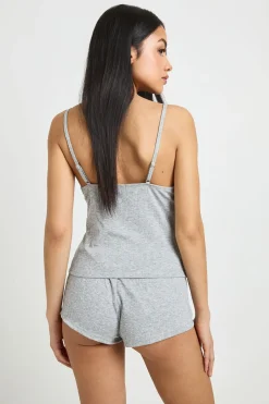 Ensemble Pyjama Caraco Et Short En Pointelle Avec Bordure En Dentelle