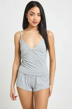 Ensemble Pyjama Caraco Et Short En Pointelle Avec Bordure En Dentelle