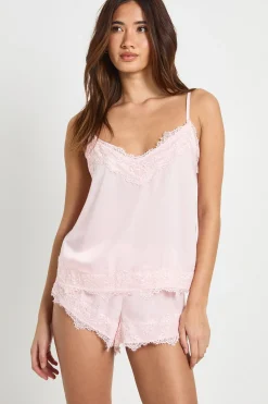 Ensemble Pyjama Caraco et Short à Bordure de Dentelle Cils