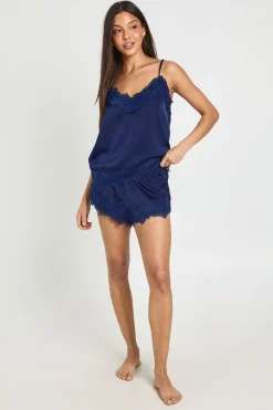 Ensemble Pyjama Caraco Et Short Avec Bordure En Dentelle Cils