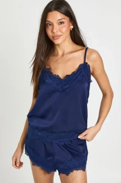 Ensemble Pyjama Caraco Et Short Avec Bordure En Dentelle Cils