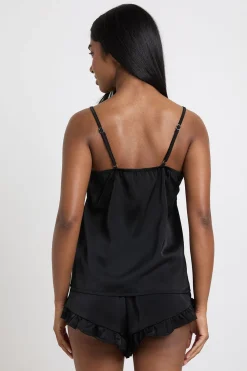 Ensemble Pyjama Caraco Satiné Et Short À Volant