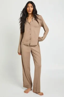 boohoo Ensemble Pyjama Chemise Boutonnée Et Pantalon Tall En Jersey Doux<Femme Pyjamas
