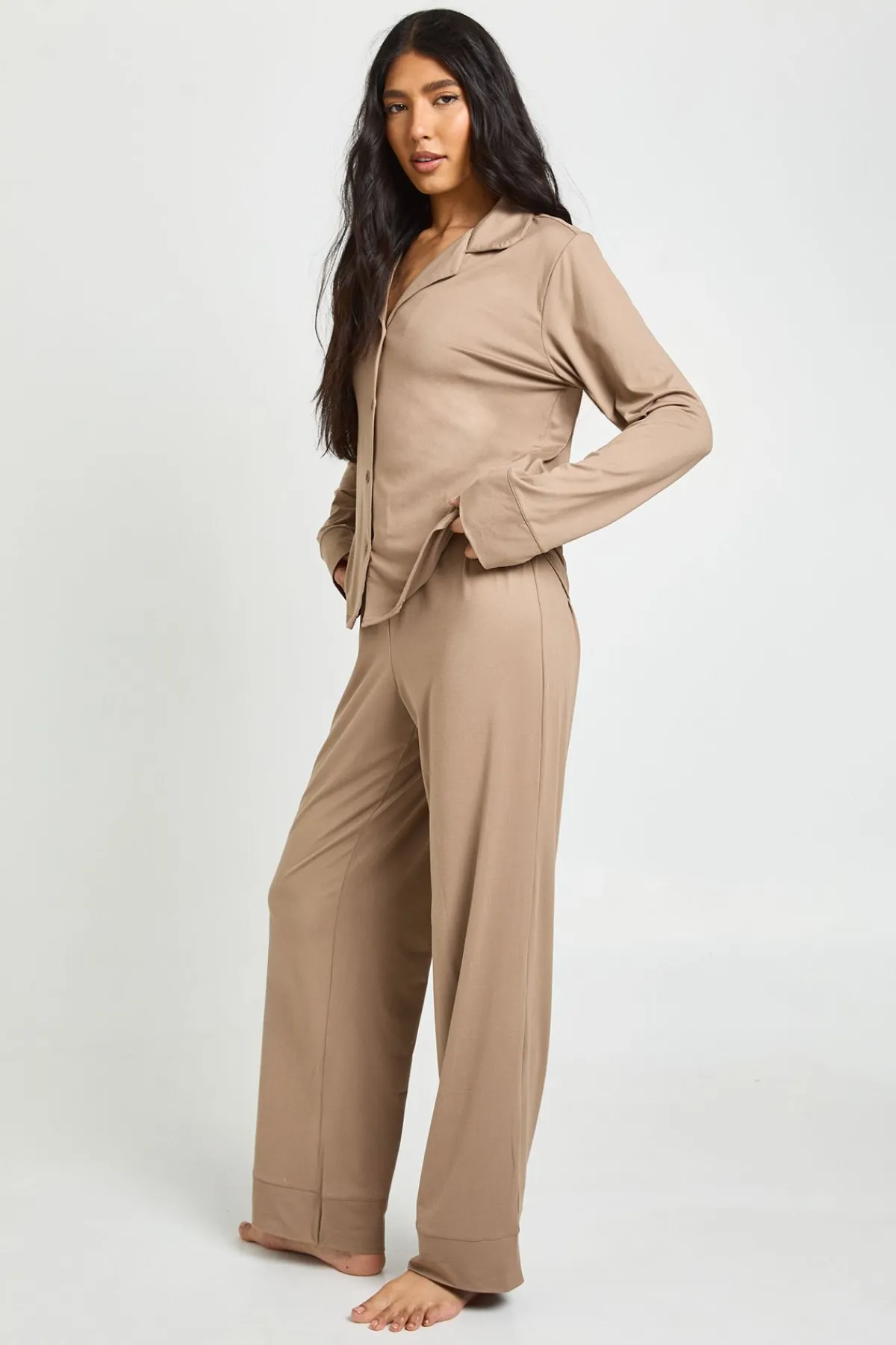 boohoo Ensemble Pyjama Chemise Boutonnée Et Pantalon Tall En Jersey Doux<Femme Pyjamas