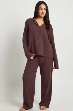 Ensemble Pyjama Chemise Et Pantalon À Manches Longues En Mousseline