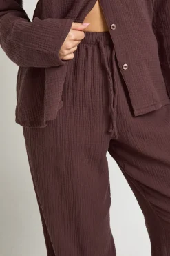 Ensemble Pyjama Chemise Et Pantalon À Manches Longues En Mousseline