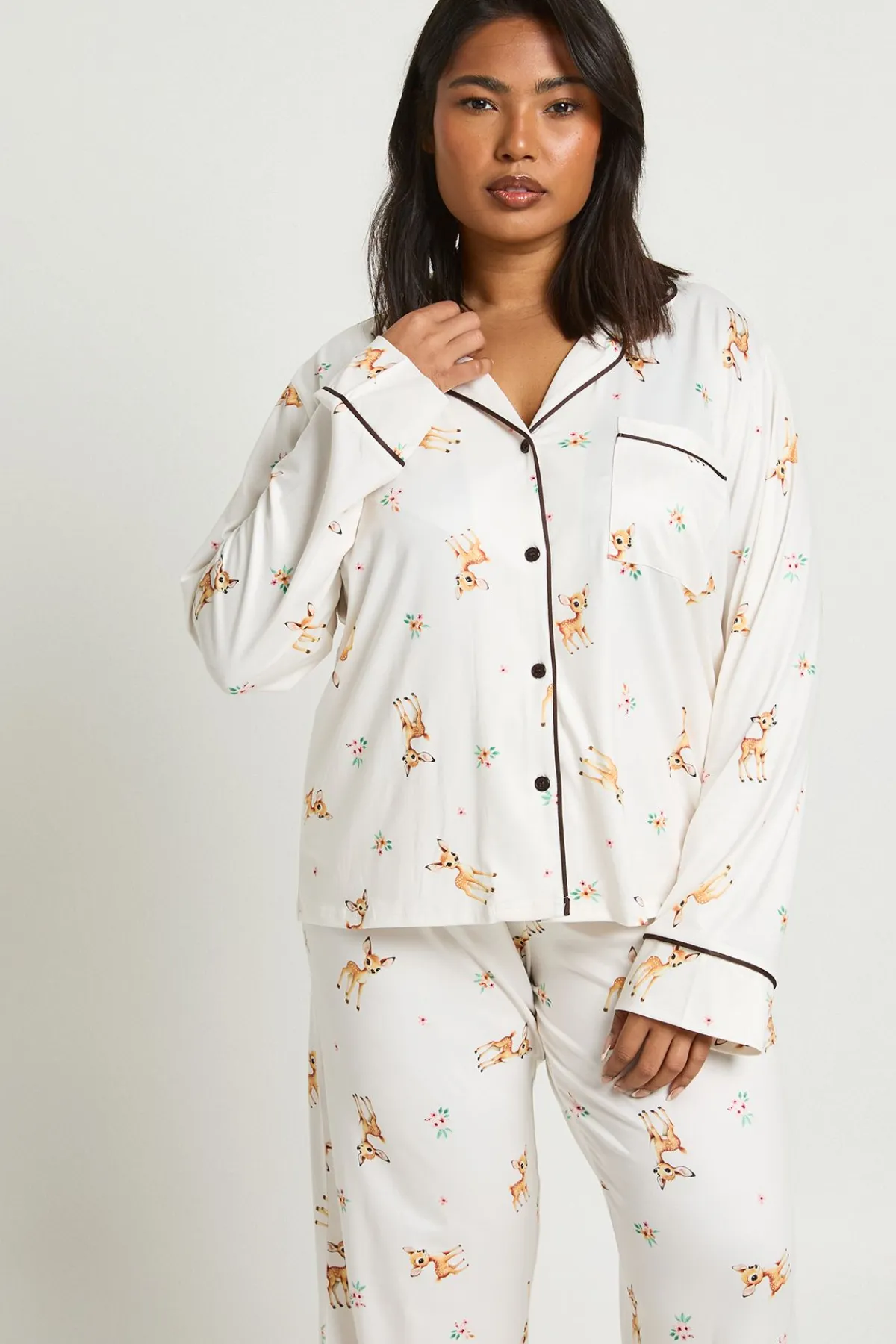 boohoo Ensemble Pyjama Chemise Et Pantalon À Manches Longues Imprimé Cerf Grande Taille<Femme Pyjamas