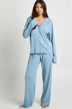 boohoo Ensemble pyjama chemise et pantalon en toucher doux avec chemise boutonnée<Femme Pyjamas