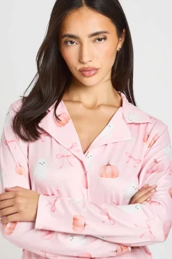 boohoo Ensemble Pyjama Chemise Et Pantalon À Manches Longues Imprimé Citrouilles Et Fantômes<Femme Pyjamas