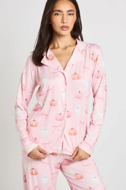 boohoo Ensemble Pyjama Chemise Et Pantalon À Manches Longues Imprimé Citrouilles Et Fantômes<Femme Pyjamas