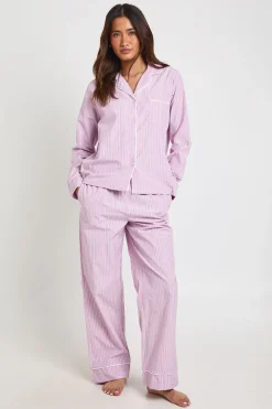 Ensemble Pyjama Chemise À Manches Longues Et Pantalon En Popeline De Coton À Fines Rayures