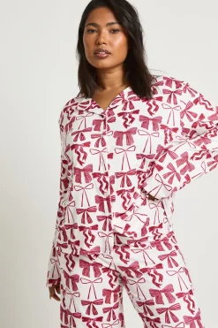 Ensemble Pyjama Chemise À Manches Longues Et Pantalon Imprimé Nœuds Grande Taille