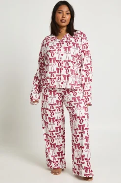 Ensemble Pyjama Chemise À Manches Longues Et Pantalon Imprimé Nœuds Grande Taille