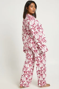 Ensemble Pyjama Chemise À Manches Longues Et Pantalon Imprimé Nœuds Grande Taille