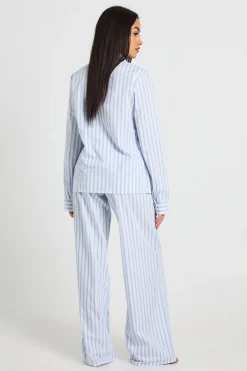 boohoo Ensemble Pyjama Chemise À Manches Longues Et Pantalon En Popeline De Coton À Fines Rayures<Femme Pyjamas