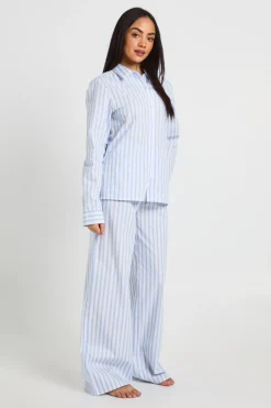 boohoo Ensemble Pyjama Chemise À Manches Longues Et Pantalon En Popeline De Coton À Fines Rayures<Femme Pyjamas