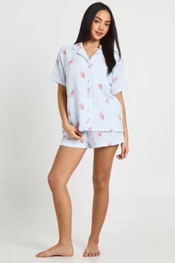 boohoo Ensemble Pyjama Chemise Manches Courtes Et Short À Rayures Coton Imprimé Homard<Femme Pyjamas