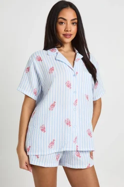 boohoo Ensemble Pyjama Chemise Manches Courtes Et Short À Rayures Coton Imprimé Homard<Femme Pyjamas