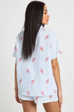 boohoo Ensemble Pyjama Chemise Manches Courtes Et Short À Rayures Coton Imprimé Homard<Femme Pyjamas