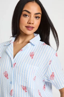 boohoo Ensemble Pyjama Chemise Manches Courtes Et Short À Rayures Coton Imprimé Homard<Femme Pyjamas