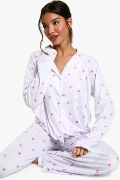 boohoo Ensemble Pyjama Chemise À Manches Longues Et Pantalon Imprimé Nœuds<Femme Pyjamas