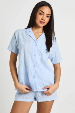 Ensemble Pyjama Chemise À Manches Courtes Et Short En Dobby De Coton