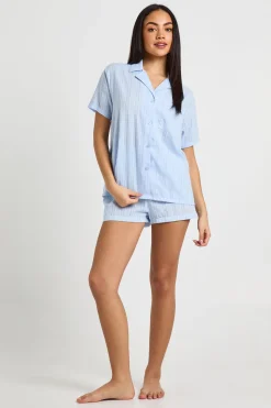 Ensemble Pyjama Chemise À Manches Courtes Et Short En Dobby De Coton