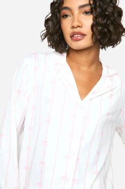 Ensemble Pyjama Chemise À Manches Longues Et Pantalon À Rayures Fines Et Nœud Pour Grande Taille
