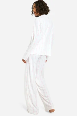 Ensemble Pyjama Chemise À Manches Longues Et Pantalon À Rayures Fines Et Nœud Pour Grande Taille