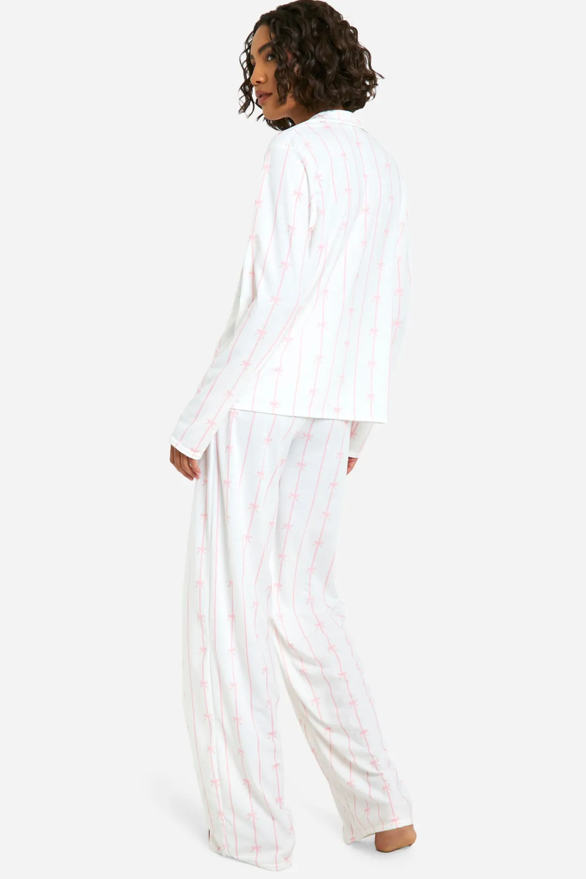 Ensemble Pyjama Chemise À Manches Longues Et Pantalon À Rayures Fines Et Nœud Pour Grande Taille