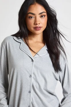 Ensemble Pyjama Chemise À Manches Longues Et Short En Jersey Avec Détails Passepoilés